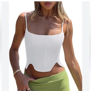 REORIA white Square Neck Sleeveless Adjustable Spaghetti Strap Corset Crop Top S